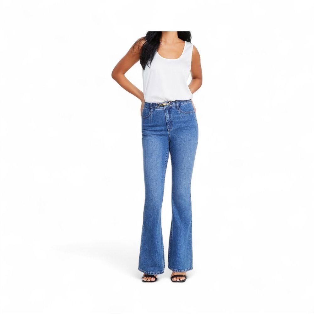 Women’s Blue Flared-Leg Belted High Rise Regular INC Jeans sz 16 NWT